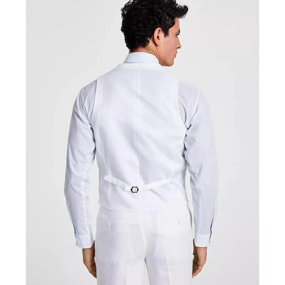 Bar III Mens Slim fit Button-Up Suit Vest Size XL White 100%Linen E091427 - Picture 2 of 5